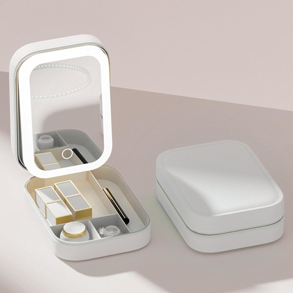 Ljusupplyst Reseväska för Makeup, Kosmetikorganisatör med Justerbara Avdelare Vit cream white