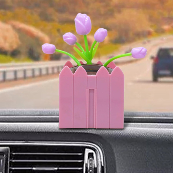 Solsikke-dashborddekorasjon, solcelledrevet blomst, bilinnredning, SUV/lastebiltilbehør, hjemmeinnredning Rosa