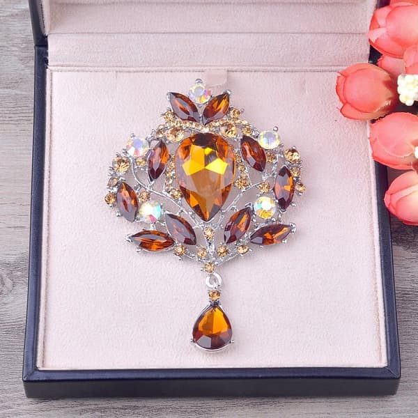 Bröllop Brude Stor Krystal Rhinestone Buket Broche Sjal Nål til Kvinder-max