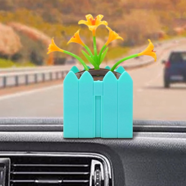 Solsikke-dashborddekorasjon, solcelledrevet blomst, bilinnredning, SUV/lastebiltilbehør, hjemmedekorasjon akva blå