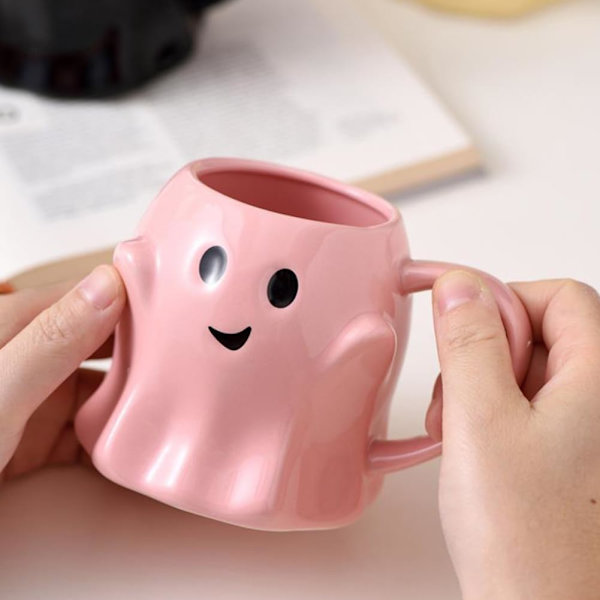 Halloween Spökkaffekopp, 400ml Keramikkopp med Söt Spöke Design YELLOW