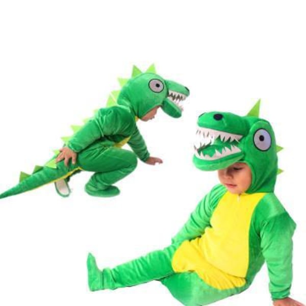 Dinosaurieräkt Unisex Barn drakdräkt utklädning dinosaurie drak Grön 120 cm