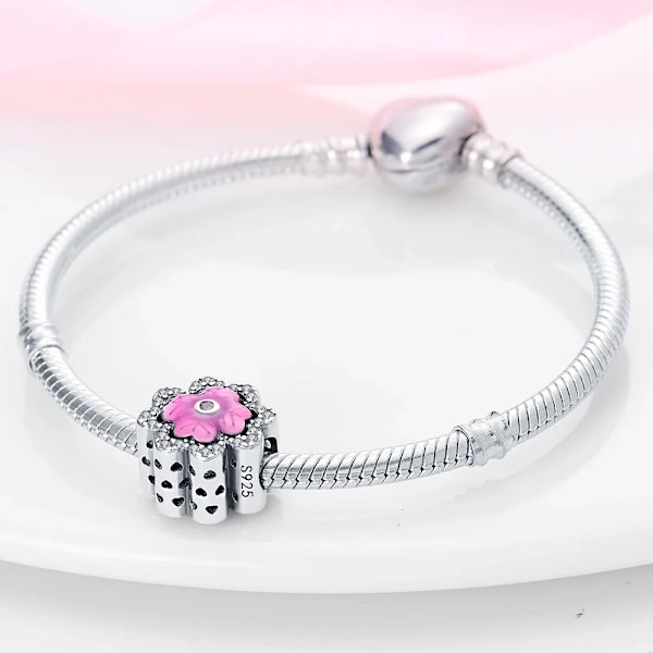 925 Sølv Grön Fyrblad Klöver Rosa Täht Fit Pandora Original Armband Charm Pärlor Halsband Diy Kvinna Smycken SMC3407