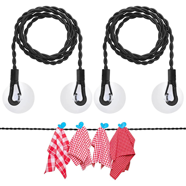 Elastisk klesvaskesnor, 2-delt sett med 1,5 m + 3 m reisesnor, side