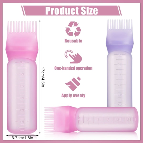 2 Pack Hair Dye Applicator Bottles, 6oz with Graduated Scale, Pink & Purple