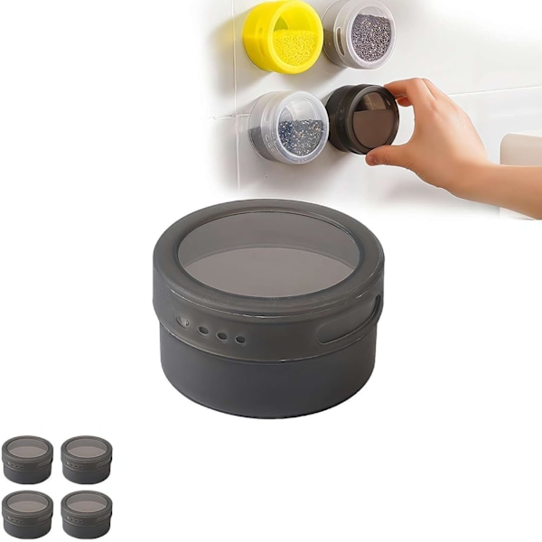 Magnetiske Krydderidåser, Krydderopbevaringsboks med Transparent Låg, Sort 4 stk Black 4 pcs