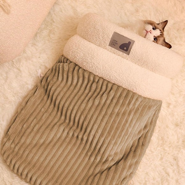 Plush Kattsäck, Tvättad Stor Kattsäng, Mysig Plushväska för Vintern Brun 36 x D 25 x H 25 cm