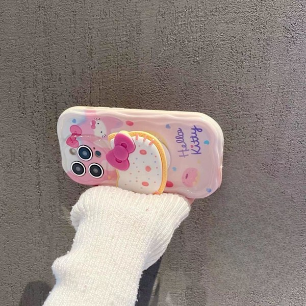 Kawaii mobilcover til iPhone - Sødt kattetegnet TPU-cover med airbag-stativ, designet til piger og kvinder iPhone 15 iPhone 15