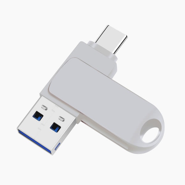 CQBB USB C-minne 64GB Typ C USB 3.0 USB -enhet med nyckelring 2 i 1 OTG tumminne Memory Stick Swivel Jump Drive (silver)