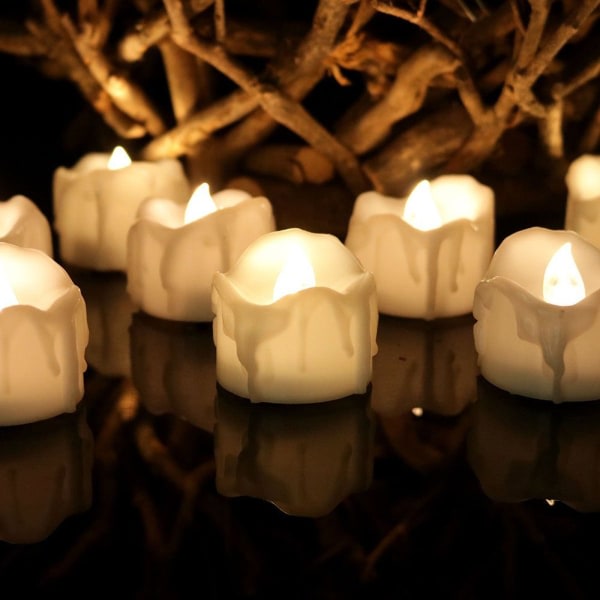 12 st flamlösa flimrande LED värmeljus, batterier ingår, för Halloween Thanksgiving Jultema bröllop Alla hjärtans dag dekoration