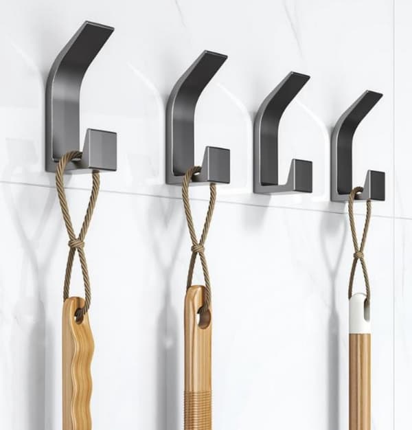 Väggmonterade klädkrokar, 5-pack ABS-plast självhäftande borrfria krokar för rockar, halsdukar och handväskor, vit, 2,8 x 2 x 7,6 cm
