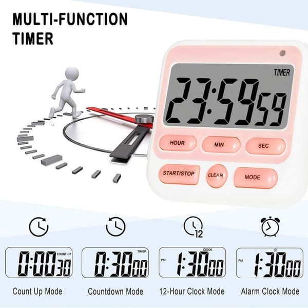 Digital Kök Timer, PÅ/AV-brytare, 12/24 timmars C Rosa Pink
