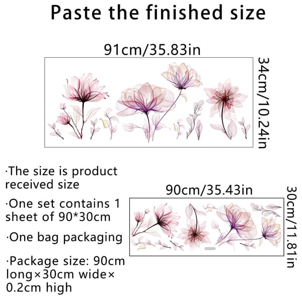 Stora Blommiga Väggdekaler Rosa Blommande Väggstickers Sovrum_max