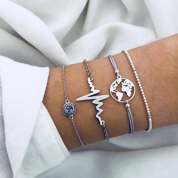 Letapi Bohemian Håndlavede Væv Hjerte Lang Tassel Armbånd Sæt Kvinder Nye Grå Reb Kæde Armbånd Smykker Jul Gi Gi Gis Tog 83106
