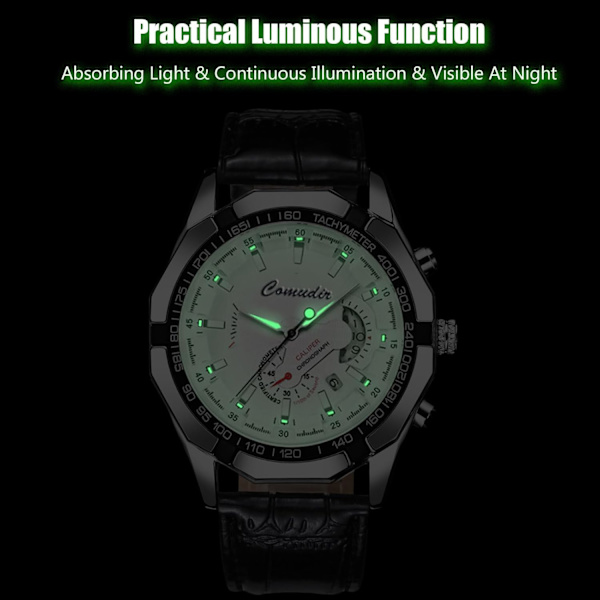 Modeklockor för Män Business Rostfritt Stål Armbandsur Analog Kvarts Armbandsur Datumkalender Luminous Klocka för Män Svart Vit Black white