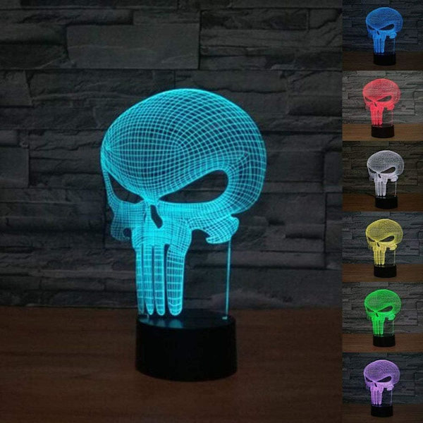 Punisher Skull 3D-modell Visuell optisk illusjon 7 farger Chan