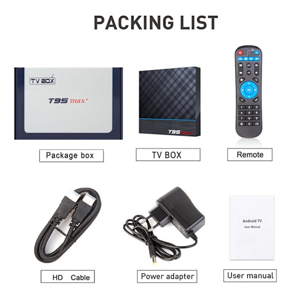 T95 MAX+ S905X3 set top box 4GB/64GB Android 9.0 Dual WIFI+BT 8k HD nätverksspel TV BOX Fjärrkontroll endast EU Remote control only