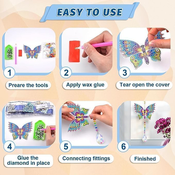 DIY 5D Diamantmålning Hantverkssats, Solfångare Vindspel Present till Flickor (A) A