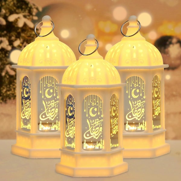 Ramadan Lantern Set (3 Pieces) - Decorative Lanterns with Moon and Star for Eid Mubarak Festival