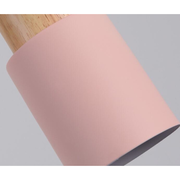 Liten modern minimalistisk ljuskrona i massivt trä med rak macaronstång (enkelhuvudrosa, ingen glödlampa)