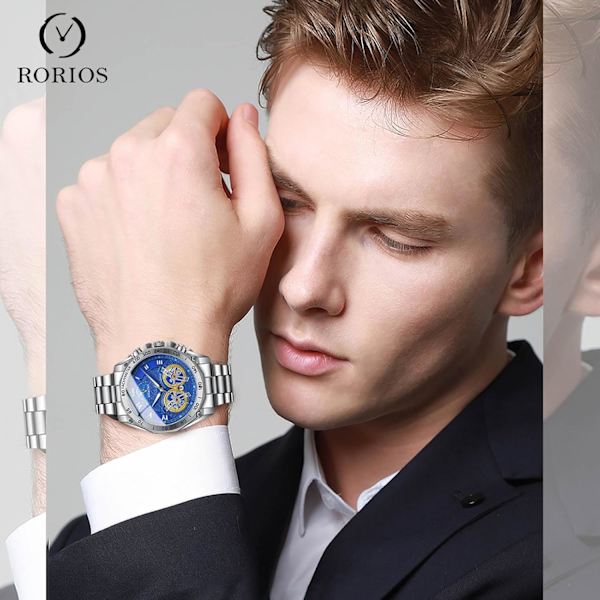 Mænds Kvarts Armbåndsur Fritids Rustfrit Stål Ure Mode Analogt Ur Lysende Dato Kalender Mænds Ur Hvid Blå White blue