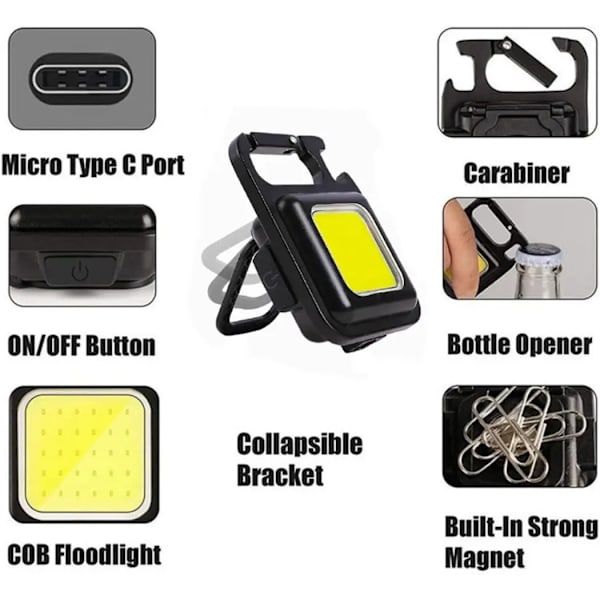 Mini LED 200 - 500MA Taskulamppu Avaimenperä Multifunktionaalinen Kannettava COB Leirintälamput USB Lataus Työvalo Kalastus Lyhty 200MA