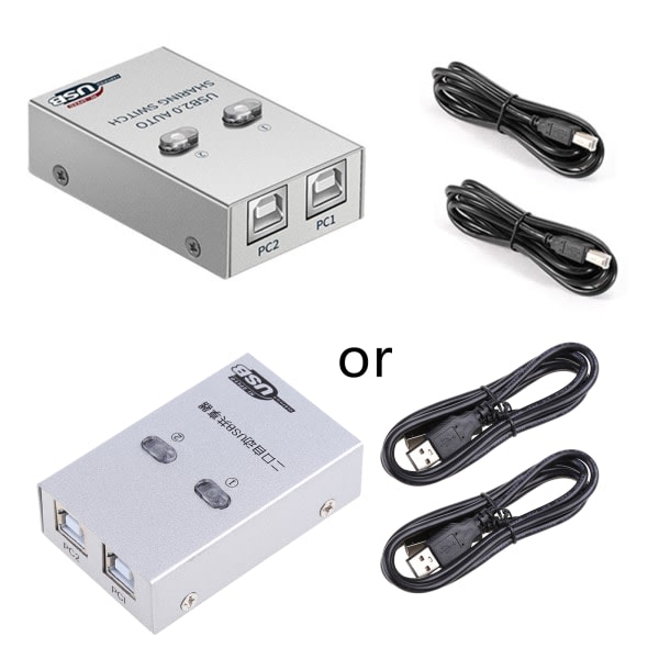 SQBB USB skrivardelningsenhet, 2 in 1 ut skrivare automatisk delningsenhet 2-portars automatisk KVM-växling Splitter Hub Converter