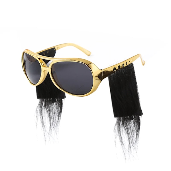 Morsomme briller Golden Cosplay Anime solbriller Morsomme skjeggbriller 70-talls discokostymer Presley rekvisita Morsomme kamuflasjebriller HVIT