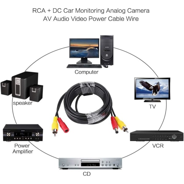 15m RCA + DC-övervakning Analog Audio Video Power Övervakningskamera förlängningskabel