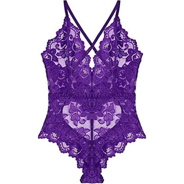 Bodystocking til kvinder - Sexet teddyundertøj - Frækt one piece - Blomstrede undertøj - Lilla - XXL Purple XXL