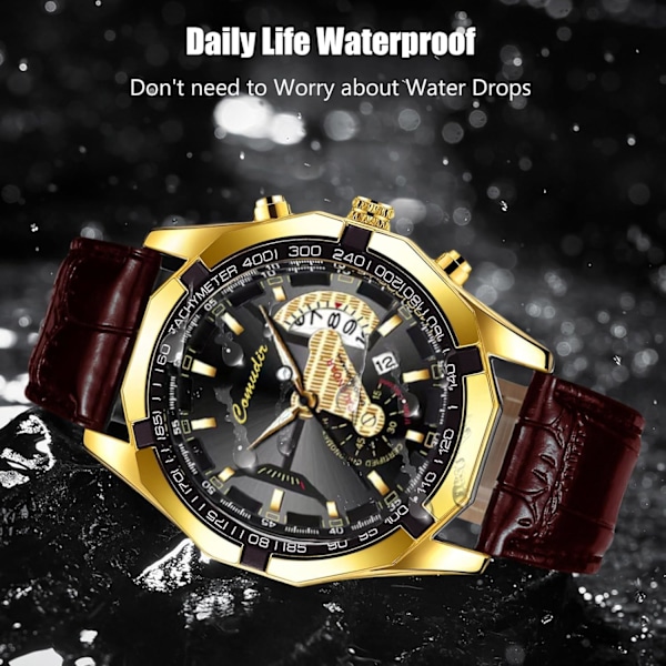 Modeklockor för Män Business Rostfritt Stål Armbandsur Analog Kvarts Armbandsur Datumkalender Luminous Watch för Män Brun Guld A Brown gold A