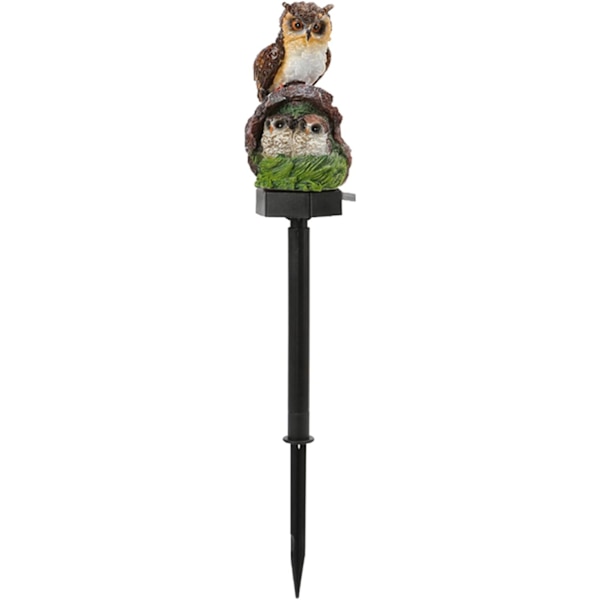Solcelledrevet havefigur - Fuglestatue lampe | LED stibelysning | Dekoration til baggårdsplænen | Naturinspirerede havedekorationer | Udendørs accent Uggla med tre huvuden