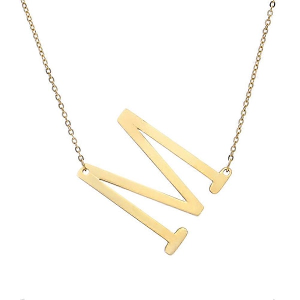 Necklace with Large Initial Pendant in Gold Plated Stainless Steel M