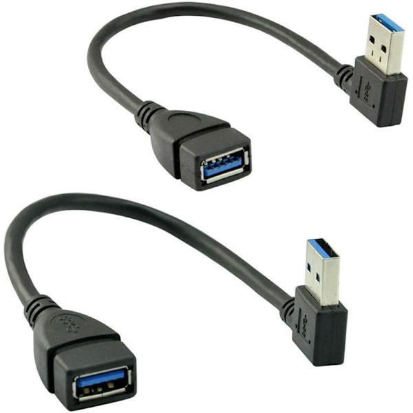 2 kpl vasen ja oikea kulma USB 3.0 uros naaras jatkokaapeli