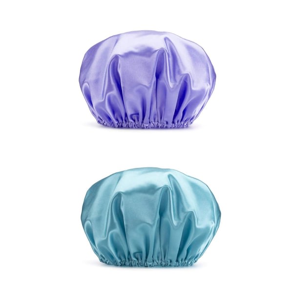 32 cm duschmössor, 2 st återanvändbar elegant spamössa för kvinnor med dubbla lager (lila och himmelsblå) Färg 1