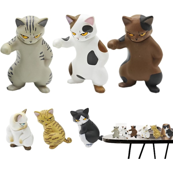 Mini kattdockset | 6 st roliga kattfigurer | stygg skulpturdekor | för bokhyllor, skrivbord, bilinredning | förtjusande djurprydnader 2 set
