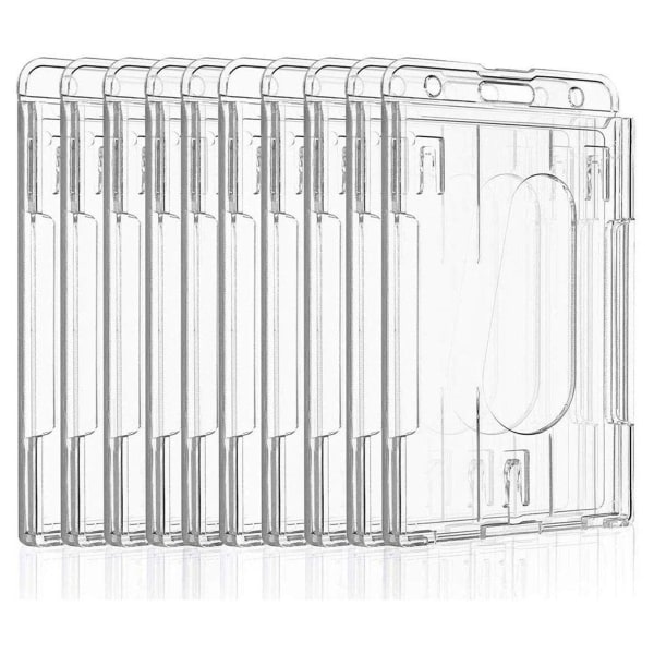 SQBB Förpackning med 10 ID-korthållare, hårdplast, transparent ID-korthållare för 2 kort. ID-korthållare, hårdplast, vertikal, för ID-kort
