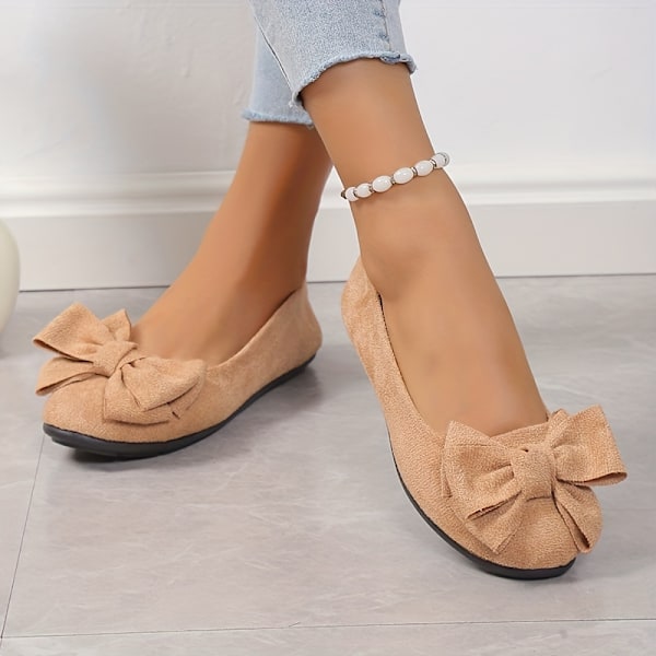 Balettskor med rosett för kvinnor, enfärgade mjuka sulor, slip-on-skor, casual och mångsidiga platta skor Light Brown CN36(EU36)