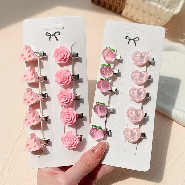 5 st/set Söt rosa mini barnrosetter Hårklämmor för flickor Härligt hjärta Hårnålar Tecknad blomma Handgjorda huvudbonader Håraccessoarer 13