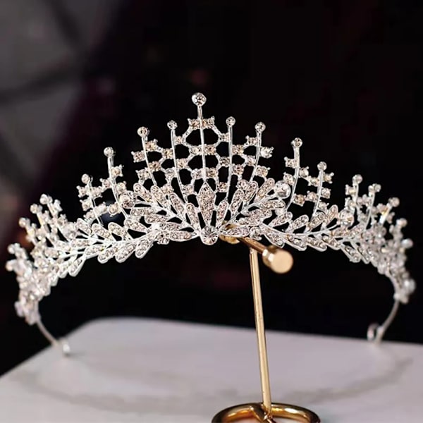 Elegant Lyx Flickor Kristall Brud Tiara Krona Födelsedagsfest Nytt Mode Brud Drottning Pannband Hår Smycken Tillbehör silver-015