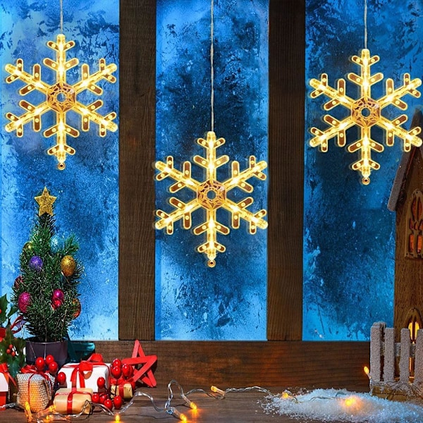 Joulukukat Ikkuna Valot, 3 Pakkaus LED Riippuva Jouluvalot Imukappaleilla Snowflake