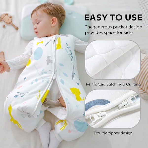 Babysovpåse, 2,5 Tog, Organisk Bomull | Användning Året Runt, Olika Storlekar för Småbarn White animal 70 cm (6-18 months)