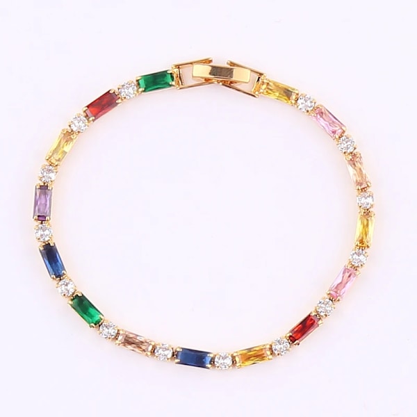 2022 Nya Rainbow Crystal Tennis Armband För Kvinnor Armband Set 18K Guld Silver Färgglada Zirconia Femme Bröllo G Smycker 5mm cz