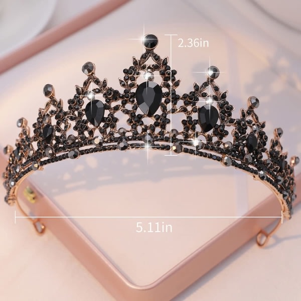 CQBB Queen Crown och Tiara Princess Crown för kvinnor Kristallpannband för bröllop, gotiska halloweenkostymer, bal halloweentillbehör (svart)