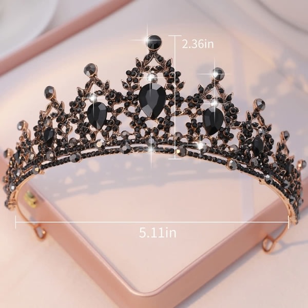 CQBB Queen Crown og Tiara Princess Crown til kvinder Krystalpandebånd til bryllup, gotiske halloweenkostumer, bal halloween tilbehør (sort)