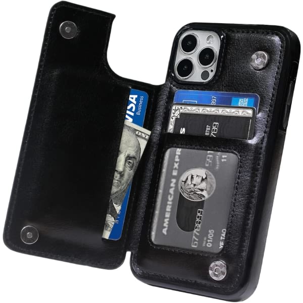 CQBB iPhone 13 med fodral Flip Mobiltelefon Money Clip Premium PU-läder Kickställ Kortplatser Dubbla magnetiska stötsäker tunn skyddsväska