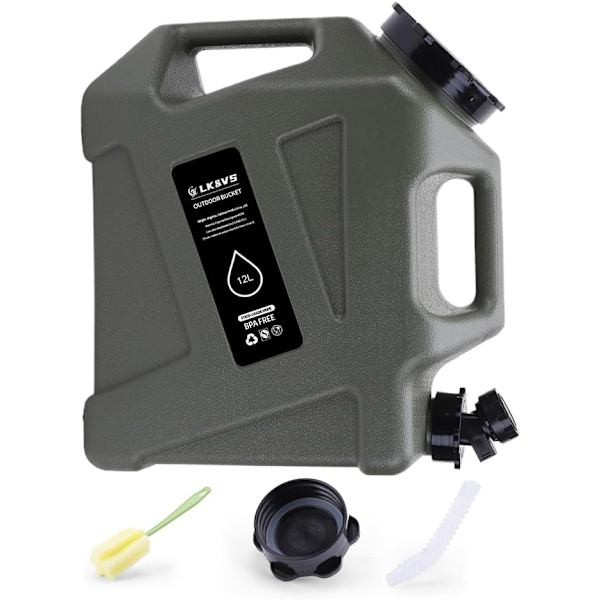 12L Kannettava Veden Säiliö Hanaan ja Puhdistusharjalla, BPA-Vapaa Leirintään Army green