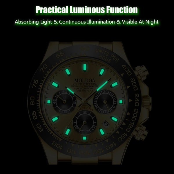 Casual Klocka för Män Kvarts Mode Rostfritt Stål Armbandsur Luminous Analog Armbandsur Vattentät Datum Kalender Klocka Guld a Gold a
