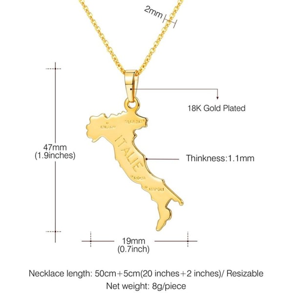 (Italien) Nation Map Pendant Patriotism Smycken 18K guld
