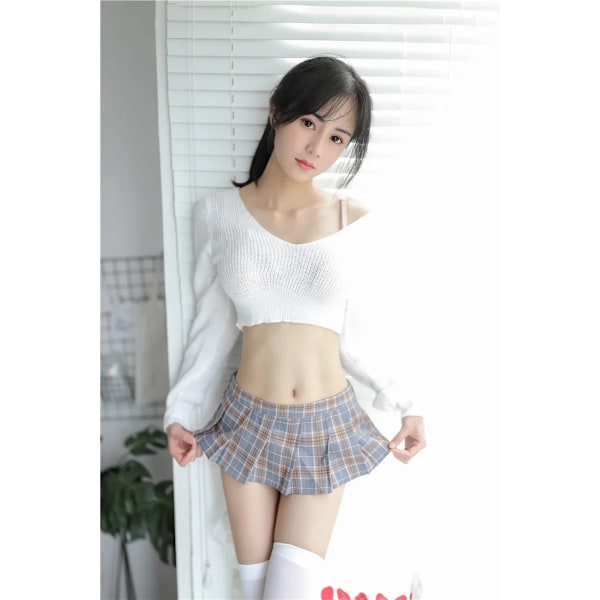 Sexiga Underkläder Skolflicka Japansk Stil Porr Babydoll Kvinnor Sex Kostymer Erotiska Sexiga Klänning Kort Mini Plaid Kjolunderklär grå En Storlek